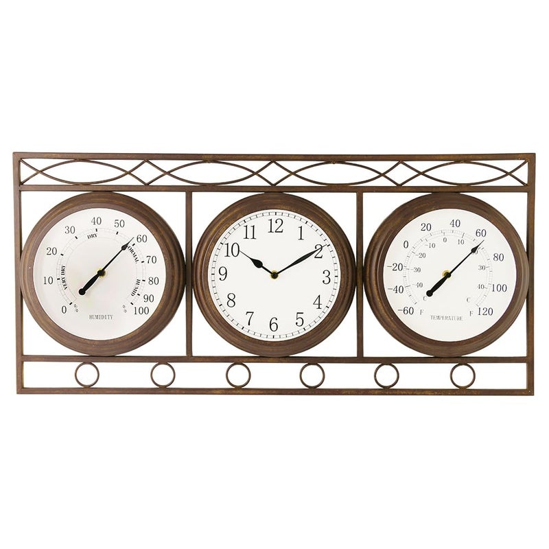 BESTIME 66285A Three-in-one Metal Wall Clock.Thermometer,Hygrometer,Weatherproof,Indoor,Outdoor,Weather Resistant.Whether Industrial,Country,Rustic. - Image 1